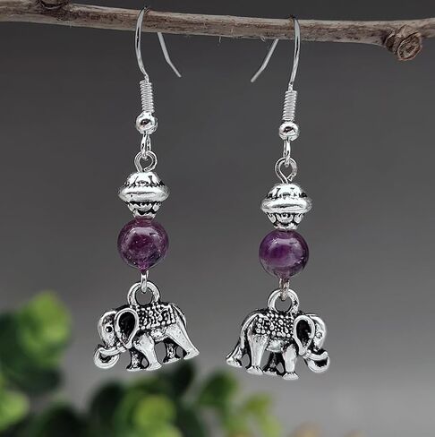 Koguxuix Vintage Silver Crystal Elephant Earrings 925 Sterling Silver Amethyst/Emerald Lucky Animal Theme Hypoallergenic Drop Dangle Earrings Jewelry Gift for Women(Purple) in Saudi Arabia