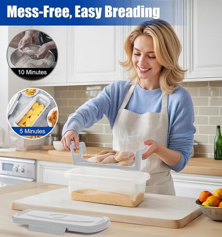 Batter Breader Shaker Bowl with Lid, 2-pack Mess Free Breading Shaker Bowl, Fish Batter Shaker Container with Breading Tray, Batter Bowl Shaker for Fish Frying Chicken Wings Fish Onion Rings Veggies in Saudi Arabia