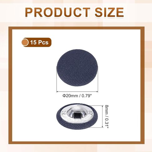 uxcell 15Pcs Fabric Cloth Covered Button, 20mm 32L Metal Shank Round Sewing Buttons Fabric Covered Button for Coat Dress Sweater Hats Crafts Making, Navy Blue in Saudi Arabia