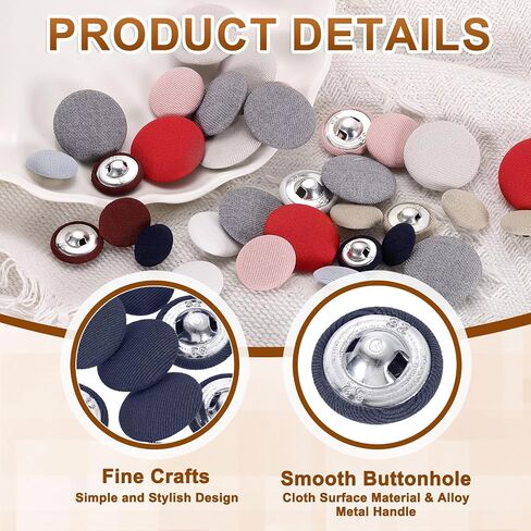 uxcell 15Pcs Fabric Cloth Covered Button, 20mm 32L Metal Shank Round Sewing Buttons Fabric Covered Button for Coat Dress Sweater Hats Crafts Making, Navy Blue in Saudi Arabia