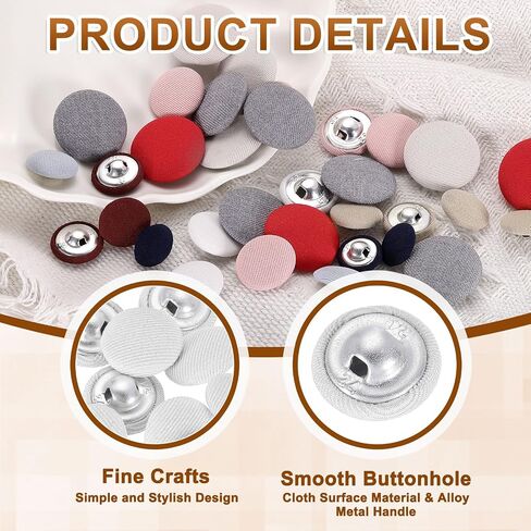 uxcell 15Pcs Fabric Cloth Covered Button, 20mm 32L Metal Shank Round Sewing Buttons Fabric Covered Button for Coat Dress Sweater Hats Crafts Making, Navy Blue in Saudi Arabia