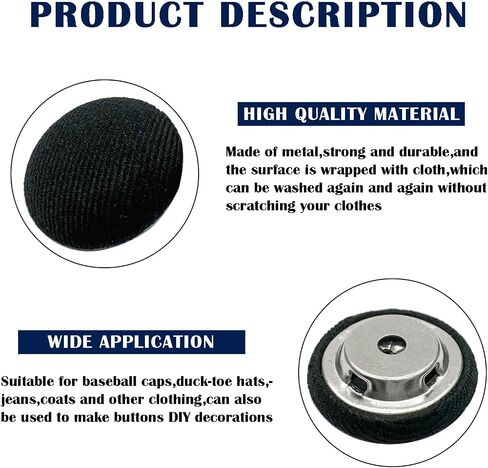 10Set Cloth Covered with Metal Buttons,17mm Cloth Covered Hat Top Button Replacement,Sewing Fabric Cloth Covered Buttons for Hats Jeans Blouse(Navy Blue) in Saudi Arabia