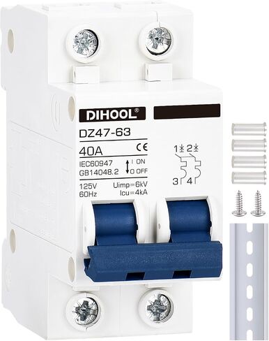 DIHOOL 125 Amp Circuit Breaker DIN Rail Mount 2 Pole AC 110V Low Voltage Disconnect Switch in Kuwait