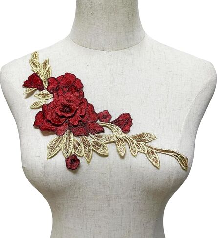 1pc Blue 1Pc 3D Rose Sew on Embroidered Lace Applique Wedding Dress Bride's Gown Headdress Adornment DIY Patch Clothing Accessories 12Inch*5Inch in Saudi Arabia