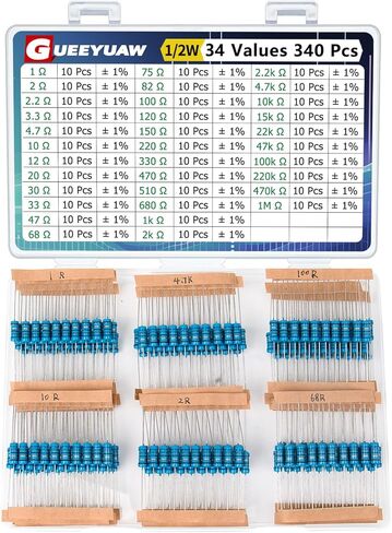 30 Values 600 Pcs Resistor Kit 1/4W 10 ohm-1M ohm with ± 1% Tolerance Metal Film Resistor Assortment in Kuwait