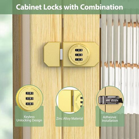 قفل مزيج الخزانة مع لاصق ، قفل باب الخزانة بدون مفتاح ميكانيكي مع كلمة مرور مكونة من 3 أرقام ، مزلاج مزيج على الخزانة ، باب أحادي الاتجاه ، باب خزانة ، باب الحظيرة ، درج (2 ، الفضة) in Kuwait