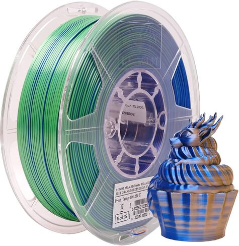 eSUN Silk Magic PLA Filament Bundle 1.75mm, Silk Dual Color Co Extrusion 3D Printer Filament, 200g x 4 Spools 3D Printing Color Change Filament, Red Silver + Blue Silver + Gold Silver + Green Silver in Kuwait