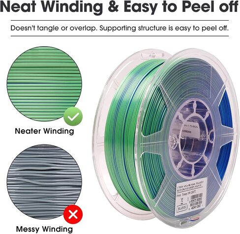 eSUN Silk Magic PLA Filament Bundle 1.75mm, Silk Dual Color Co Extrusion 3D Printer Filament, 200g x 4 Spools 3D Printing Color Change Filament, Red Silver + Blue Silver + Gold Silver + Green Silver in Kuwait
