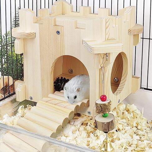 Chinchilla House, Natural Wooden Hamster House and Hideouts, Ventilated Wooden Castle Small Animal, Wall-Hanging Small Animal Hideout for Chinchilla Guinea Pig Hedgehog, or Rat in Saudi Arabia