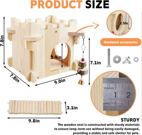 Chinchilla House, Natural Wooden Hamster House and Hideouts, Ventilated Wooden Castle Small Animal, Wall-Hanging Small Animal Hideout for Chinchilla Guinea Pig Hedgehog, or Rat in Saudi Arabia