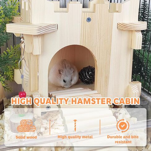 Chinchilla House, Natural Wooden Hamster House and Hideouts, Ventilated Wooden Castle Small Animal, Wall-Hanging Small Animal Hideout for Chinchilla Guinea Pig Hedgehog, or Rat in Saudi Arabia