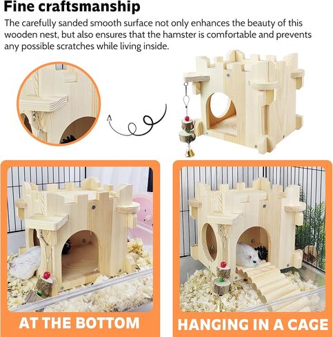 Chinchilla House, Natural Wooden Hamster House and Hideouts, Ventilated Wooden Castle Small Animal, Wall-Hanging Small Animal Hideout for Chinchilla Guinea Pig Hedgehog, or Rat in Saudi Arabia
