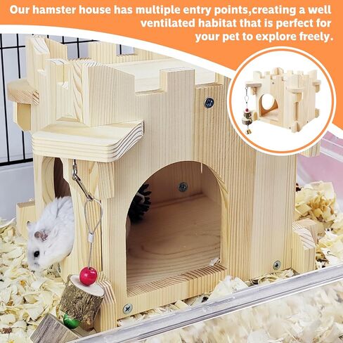 Chinchilla House, Natural Wooden Hamster House and Hideouts, Ventilated Wooden Castle Small Animal, Wall-Hanging Small Animal Hideout for Chinchilla Guinea Pig Hedgehog, or Rat in Saudi Arabia