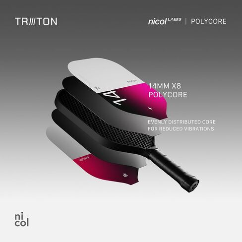 Pickleball Paddle by Nicol 2025 Triton | Fiberglass Hybrid Surface | Control Paddles X8 PolyCore | Lightweight 14MM Racket with Ergonomic Grip | Power Racquet in Saudi Arabia