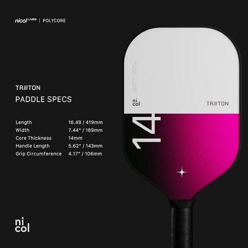 Pickleball Paddle by Nicol 2025 Triton | Fiberglass Hybrid Surface | Control Paddles X8 PolyCore | Lightweight 14MM Racket with Ergonomic Grip | Power Racquet in Saudi Arabia