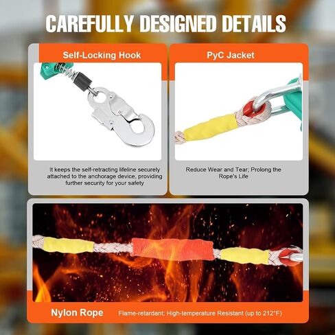 Self Retracting Lifeline 23ft 330lbs Fall Arrester Lanyard Protect Safety Harness Fall Protection with Alloy Steel Hook Steel Wire Rope in Saudi Arabia