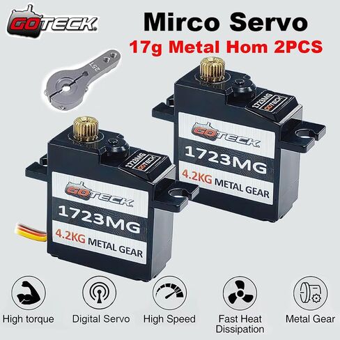 GOTECK 2PCS 4.3g Mini Servo، Micro Full Metal Gear Digital Servo، for RC Car Model Boat ثابت الجناح هليكوبتر طائرة روبوت لعبة in Kuwait