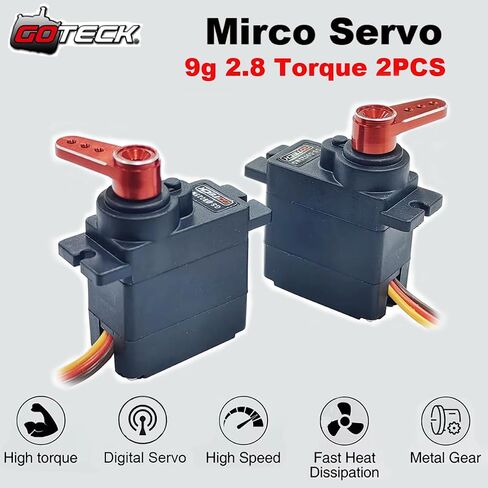 GOTECK 2PCS 4.3g Mini Servo، Micro Full Metal Gear Digital Servo، for RC Car Model Boat ثابت الجناح هليكوبتر طائرة روبوت لعبة in Kuwait