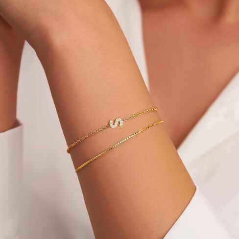 Gold Initial Bracelets for Women, Dainty 14K Gold Plated Letter Initial Bracelet for Women, Cute Layered Box Chain Gold Bracelets for Women Trendy Jewelry in Kuwait