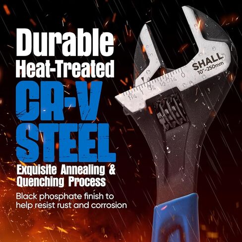 SHALL 3-Piece Adjustable Wrench Set, 10/8/6 Inch Cr-V Steel Wrench with Cushion Grip, Wide Jaw Black Oxide Wrench with Laser-etched SAE Scales for Home, Garage, Workshop and DIY in Saudi Arabia