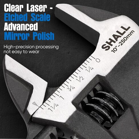 SHALL 3-Piece Adjustable Wrench Set, 10/8/6 Inch Cr-V Steel Wrench with Cushion Grip, Wide Jaw Black Oxide Wrench with Laser-etched SAE Scales for Home, Garage, Workshop and DIY in Saudi Arabia