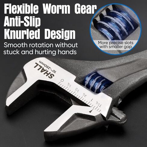 SHALL 3-Piece Adjustable Wrench Set, 10/8/6 Inch Cr-V Steel Wrench with Cushion Grip, Wide Jaw Black Oxide Wrench with Laser-etched SAE Scales for Home, Garage, Workshop and DIY in Saudi Arabia