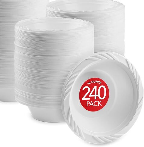 Stock Your Home (40 Pack) 12 oz Elegant White Plastic Bowls for Parties Small Disposable Bowl for Fancy Dinner or Cocktail Party, Soup and Salad, Thick and Sturdy in Kuwait