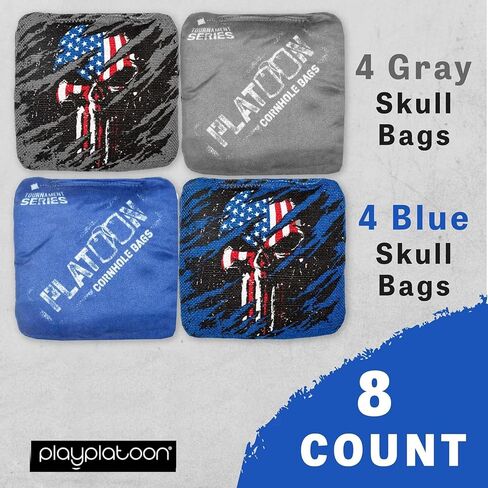 Play Platoon Tournament Series Cornhole Bags - Pro Style Dual Sided Slick and Sticky Side Bags - Set of 8 - Designed in USA in Kuwait