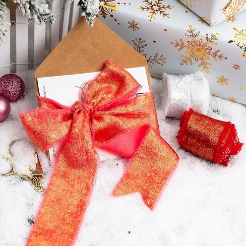 Shimmering Frayed Soft Metallic Chiffon Silk Ribbon with Champagne Gold,White,Brown for Sewing Projects,Bridal Flower Bouquet,Wedding Invitations,Napkin Rings-1.5in x 15 Yard (3 Rolls) in Saudi Arabia