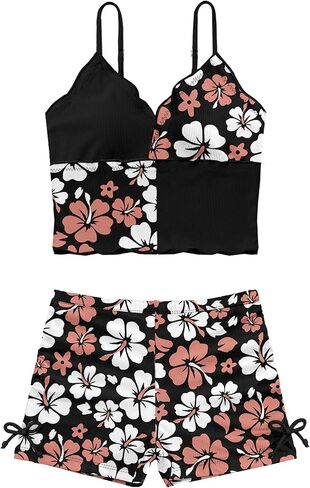 KANGKANG Girls Swimsuit for Girls 8-10 Tropical Floral Girls Bathing Suits Size 8-10 Color Block Bathing Suit for Girls 8-10 Cute Girls 2 Piece Swimsuits Girls' Tankini Swimwear with Shorts Mint Green in Saudi Arabia