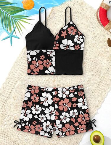 KANGKANG Girls Swimsuit for Girls 8-10 Tropical Floral Girls Bathing Suits Size 8-10 Color Block Bathing Suit for Girls 8-10 Cute Girls 2 Piece Swimsuits Girls' Tankini Swimwear with Shorts Mint Green in Saudi Arabia