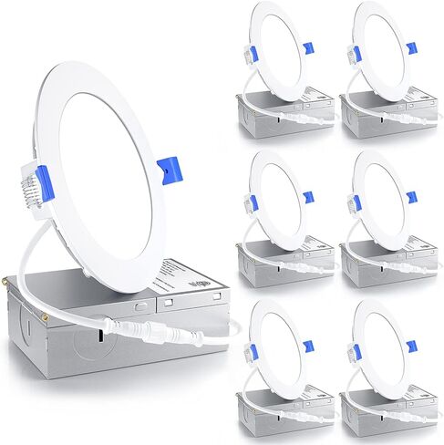 ENSENIOR 6 Pack 6 Inh LED LED LED ، قابلاً للضوء ، وضوء النهار 5000K ، وسطوع ارتفاع 1050 لتر ، 12W 120V ، مصنفة رطبة ، مصباح رقاقة غير مصقول للغاية - ETL & FCC & IC in Kuwait