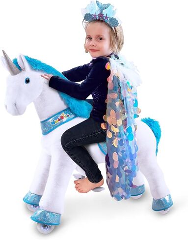 WondeRides Ride on Horse Toy Pony Cycle Kids Ride on Toy, 30.1 Inch Height Pony Ride Plush Walking Animal Mechanical Riding Pony with Wheels, No Battery Size 3 for 3 to 4 Years Old M345 in Kuwait