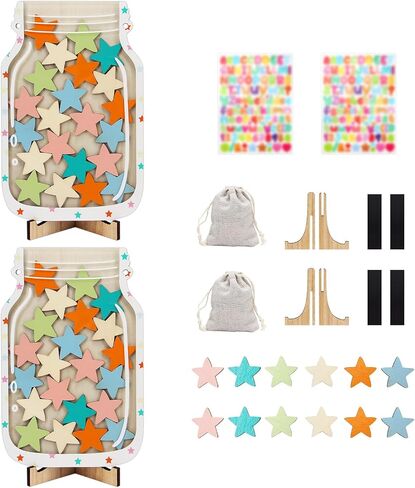 Personalized Star Reward Jar, DIY, Potty Training, Chore Chart, Magnetic Bulletin Board, Classroom Positive Behavior Chart with Colorful Alphabet Stickers and Storage Bag (2 Pack) in Saudi Arabia