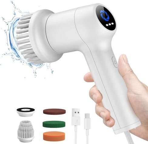 Electric Spin Scrubber Cordless Tub & Tile Scrubber, Shower Scrubber for Cleaning with 5 Replaceable Heads, Scrub Brush Cleaner for Bathroom Floor Window Kitchen Sink, Handheld Power Scrubber in Saudi Arabia