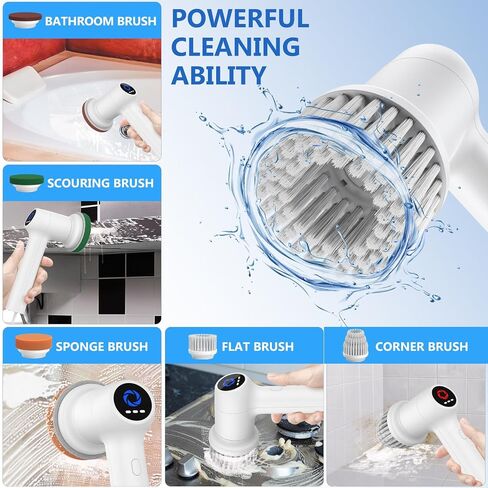 Electric Spin Scrubber Cordless Tub & Tile Scrubber, Shower Scrubber for Cleaning with 5 Replaceable Heads, Scrub Brush Cleaner for Bathroom Floor Window Kitchen Sink, Handheld Power Scrubber in Saudi Arabia