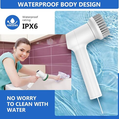 Electric Spin Scrubber Cordless Tub & Tile Scrubber, Shower Scrubber for Cleaning with 5 Replaceable Heads, Scrub Brush Cleaner for Bathroom Floor Window Kitchen Sink, Handheld Power Scrubber in Saudi Arabia