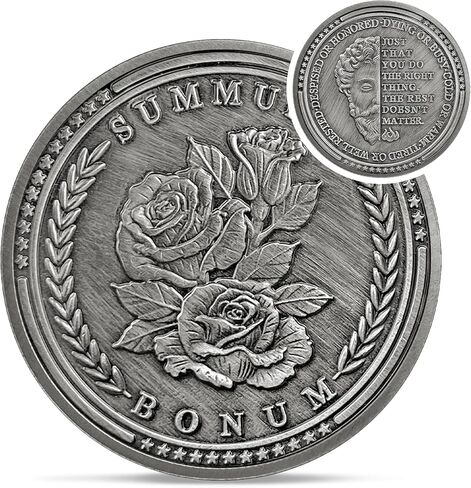 Summum Bonum Challenge Coin - Silver EDC Rose Stoic Coin - Love of Fate Token Reminder for Daily Stoic Practice - Inspirational Thoughtful Stoicism Gifts for Men Women Kids in Saudi Arabia