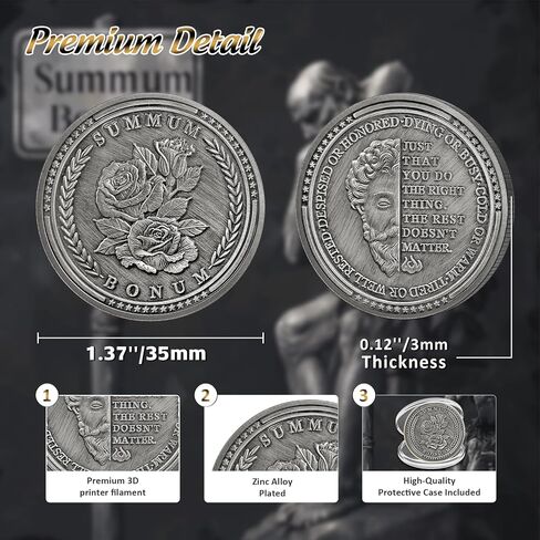 Summum Bonum Challenge Coin - Silver EDC Rose Stoic Coin - Love of Fate Token Reminder for Daily Stoic Practice - Inspirational Thoughtful Stoicism Gifts for Men Women Kids in Saudi Arabia
