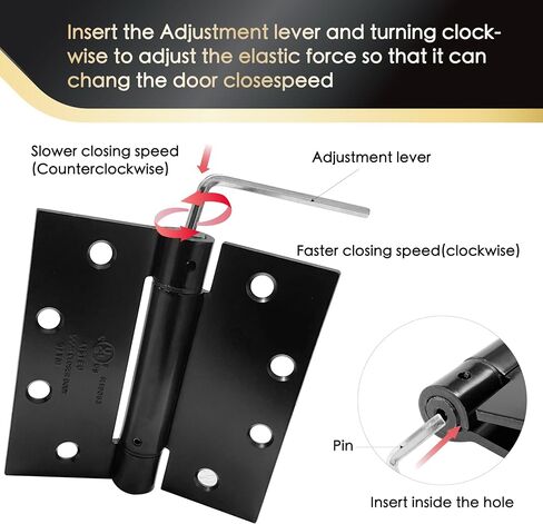 2 Pack - 4.5"x4.5" Self Closing Reversible Door Hinge JS-3SP1- Heavy Duty Commercial Spring Door Hinge - UL Listed with Complete Installation Hardware (Satin Chrome) in Saudi Arabia