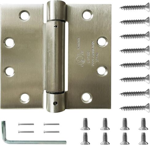 2 Pack - 4.5"x4.5" Self Closing Reversible Door Hinge JS-3SP1- Heavy Duty Commercial Spring Door Hinge - UL Listed with Complete Installation Hardware (Satin Chrome) in Saudi Arabia