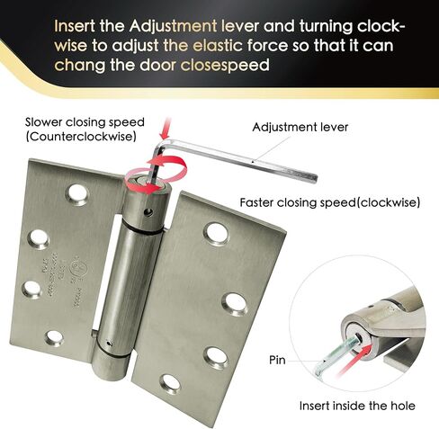 2 Pack - 4.5"x4.5" Self Closing Reversible Door Hinge JS-3SP1- Heavy Duty Commercial Spring Door Hinge - UL Listed with Complete Installation Hardware (Satin Chrome) in Saudi Arabia