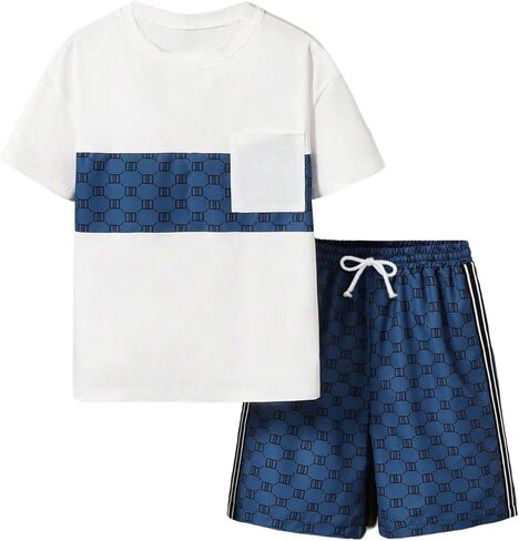 Cozyease Boys' 2 Piece Outfits Bear Print Tee and Plaid Shorts Graphic Top and Cute Shorts Sets in Saudi Arabia
