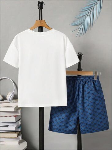 Cozyease Boys' 2 Piece Outfits Bear Print Tee and Plaid Shorts Graphic Top and Cute Shorts Sets in Saudi Arabia