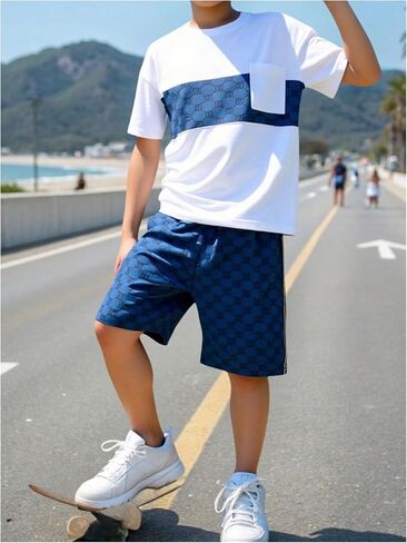 Cozyease Boys' 2 Piece Outfits Bear Print Tee and Plaid Shorts Graphic Top and Cute Shorts Sets in Saudi Arabia