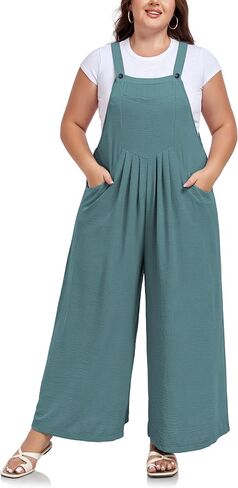 Moon Wood Plus Size Jumpsuit for Women Adjustable Casual Summer Wide Leg Rompers Loose fit Overalls Jumper with Pockets in Saudi Arabia