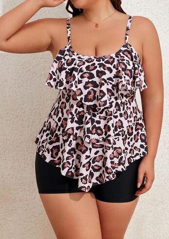 B2prity النساء حجم كبير Tankini المايوه البطن التحكم قطعتين ثوب السباحة تكدرت انتفض ملابس السباحة مع السراويل القصيرة in Saudi Arabia