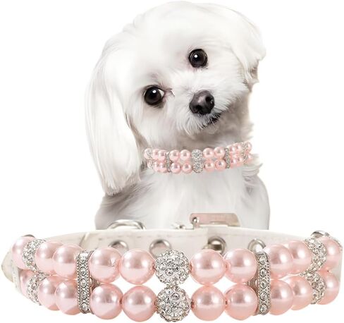 الياقات الكلاب اللؤلؤ ، طوق بيرل بيرل كات ， يتوهم xxs الكلب Colalr Pink Puppy Collar Girl للكلاب الإناث لـ XS S M Pet ، XXS in Kuwait