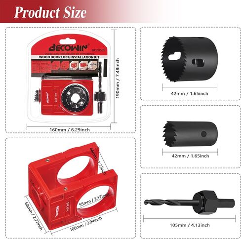 1-3/8" - 1-3/4" Door Lock Installation Kit with Large Chip-Clearance Slots, Door Lock Hole Saw for Deadbolts and Locksets for Wooden Doors with Guide Template in Saudi Arabia