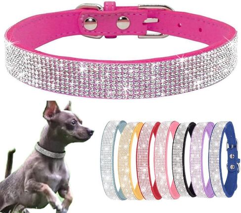 Small Dog Collar, Bling Rhinestone Diamond Fancy Crystal Glitter Pretty Jewel Pet Puppy Collars for XXS XS Small Medium Large Breed Girl Female Dogs Cats (Rose, S) in Saudi Arabia